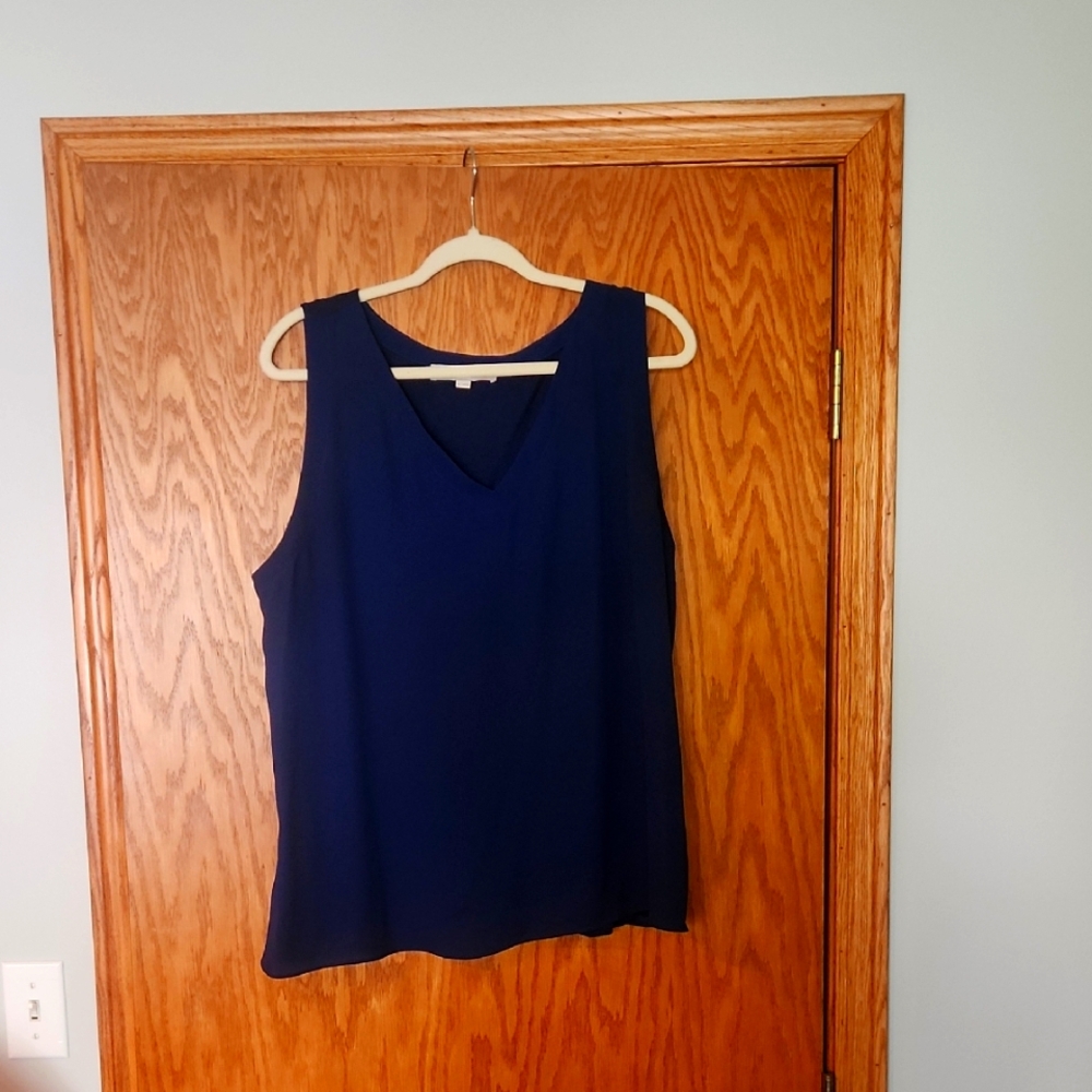 LOFT Blue Sleeveless Tank Top with V Neckline, Size Xl